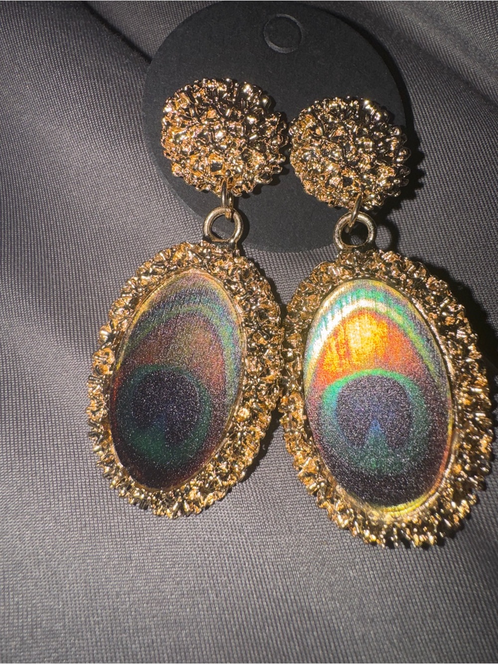 NWT Source Unknown Gold-Tone Iridescent Peacock Oval Drop Earrings